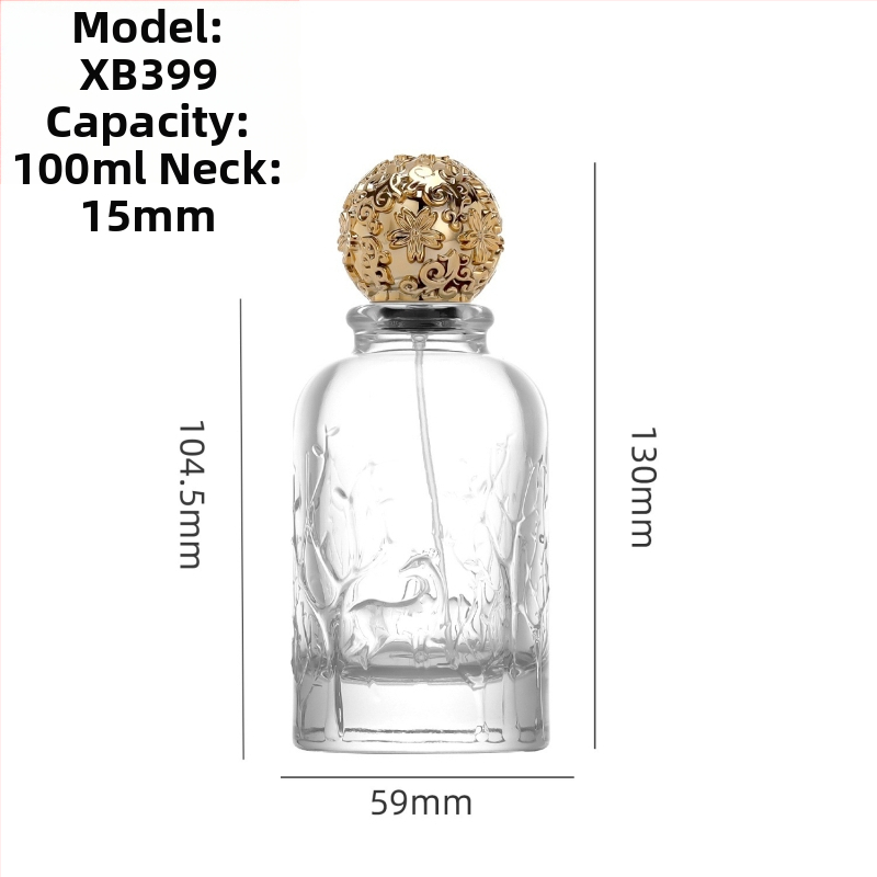 Vzorová fľaša na parfum, tenká sklenená fľaša 100 ml, priehľadný bajonetový uzáver a rozprašovač (prázdna)
