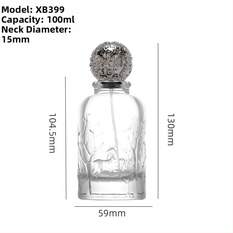 Vzorová fľaša na parfum, tenká sklenená fľaša 100 ml, priehľadný bajonetový uzáver a rozprašovač (prázdna)