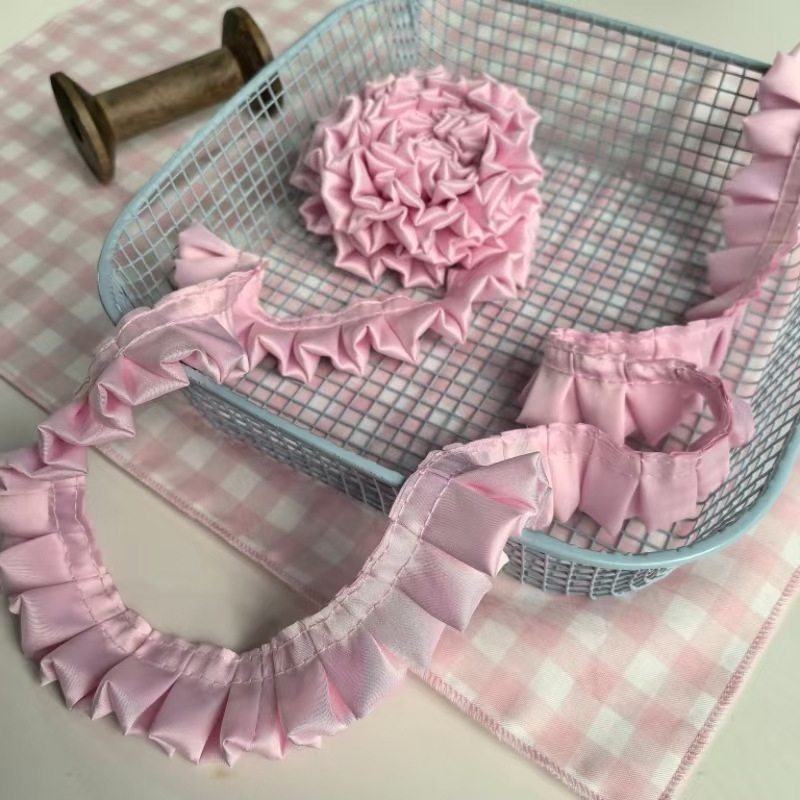 3 cm dvostruko složena I-obliku plisirana mat satenska čipka za DIY dječja odjeća, rub haljine i dodaci za kosu