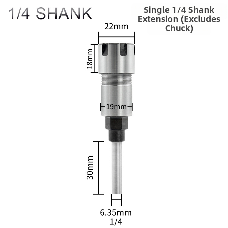 Predĺovacia tyč frézy pre ER kolík, 1/4" a 8 mm hriadeľ, 6 drážok, pre gravírovanie a spracovanie dreva