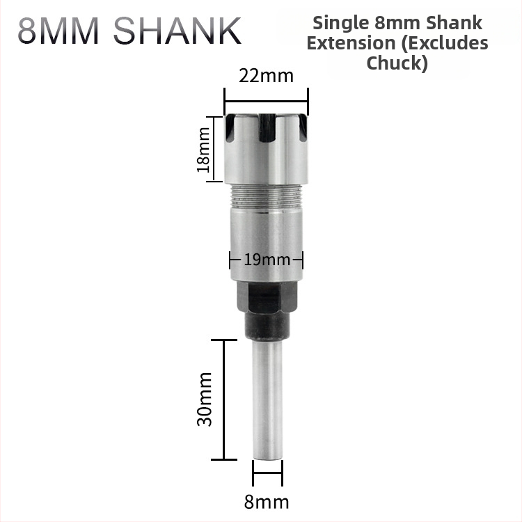 Predĺovacia tyč frézy pre ER kolík, 1/4" a 8 mm hriadeľ, 6 drážok, pre gravírovanie a spracovanie dreva