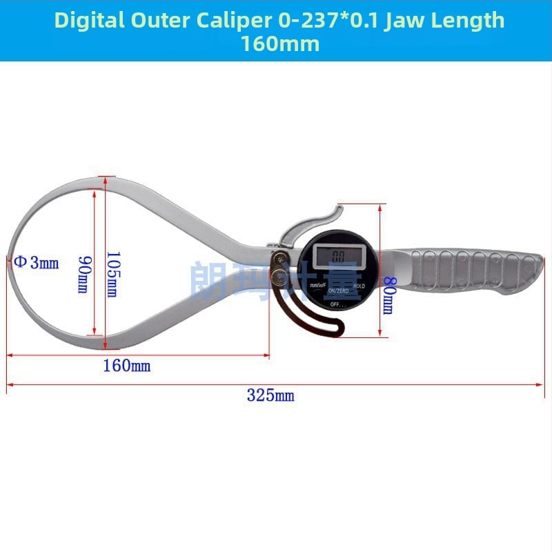Dlhé digitálne posuvné meradlo s veľkým rozsahom, digitálny displej, vnútorné a vonkajšie meranie, 0-237 mm, dĺžka čeľustí 160 mm