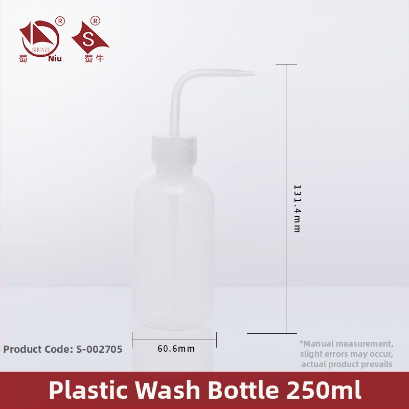 Plastová fľaša na umývanie s ohnutým výtokom a bočnou trubkou, laboratorná umývacia fľaša 250/500/1000 ml