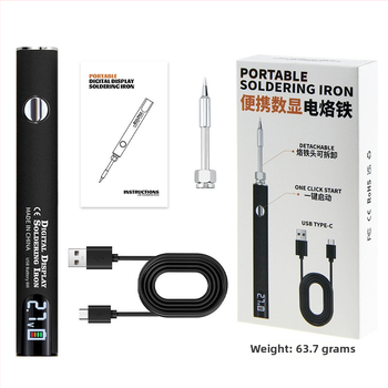 Prenosné USB spájkovacie pero s digitálnym displejom, rozhranie 510, tri nastaviteľné úrovne napätia, 650 mAh, s hrotom na spájkovanie v čiernej, bielej, oranžovej, fialovej a červenej farbe