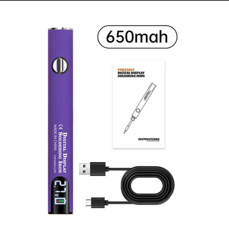 Prijenosno USB lemilica s digitalnim zaslonom, 510 sučelje, tri postavljene razine napona, 650 mAh, s vrhom za lemljenje u crnoj, bijeloj, narančastoj, ljubičastoj i crvenoj boji