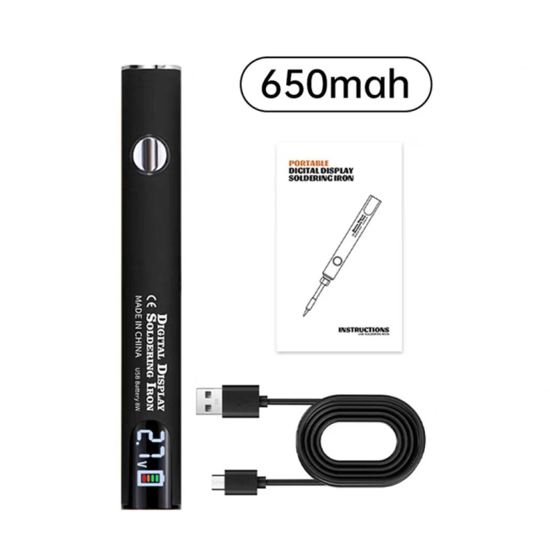 Prijenosno USB lemilica s digitalnim zaslonom, 510 sučelje, tri postavljene razine napona, 650 mAh, s vrhom za lemljenje u crnoj, bijeloj, narančastoj, ljubičastoj i crvenoj boji