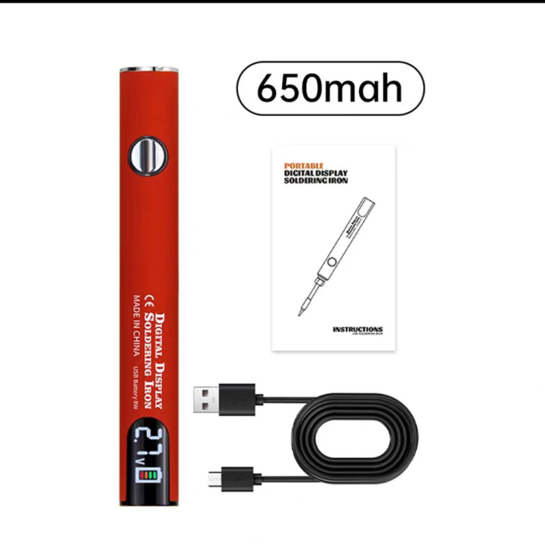 Prijenosno USB lemilica s digitalnim zaslonom, 510 sučelje, tri postavljene razine napona, 650 mAh, s vrhom za lemljenje u crnoj, bijeloj, narančastoj, ljubičastoj i crvenoj boji