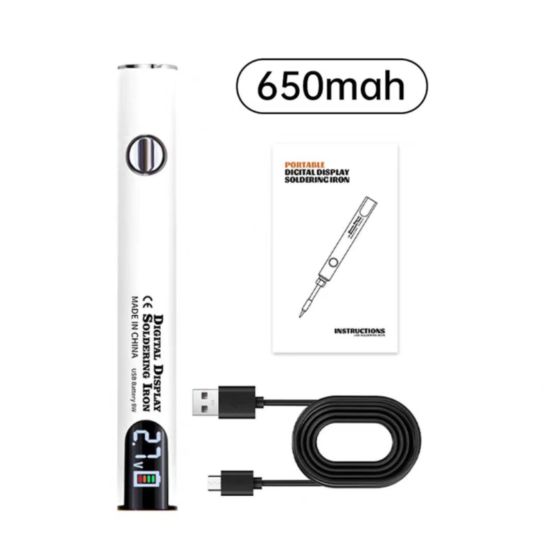 Prijenosno USB lemilica s digitalnim zaslonom, 510 sučelje, tri postavljene razine napona, 650 mAh, s vrhom za lemljenje u crnoj, bijeloj, narančastoj, ljubičastoj i crvenoj boji