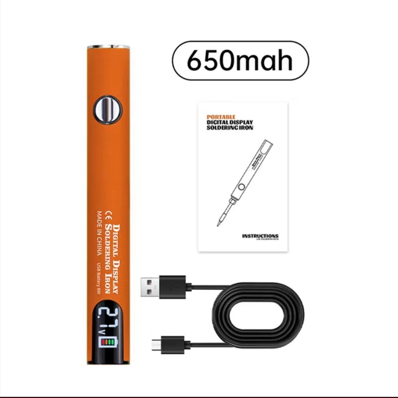 Prenosné USB spájkovacie pero s digitálnym displejom, rozhranie 510, tri nastaviteľné úrovne napätia, 650 mAh, s hrotom na spájkovanie v čiernej, bielej, oranžovej, fialovej a červenej farbe