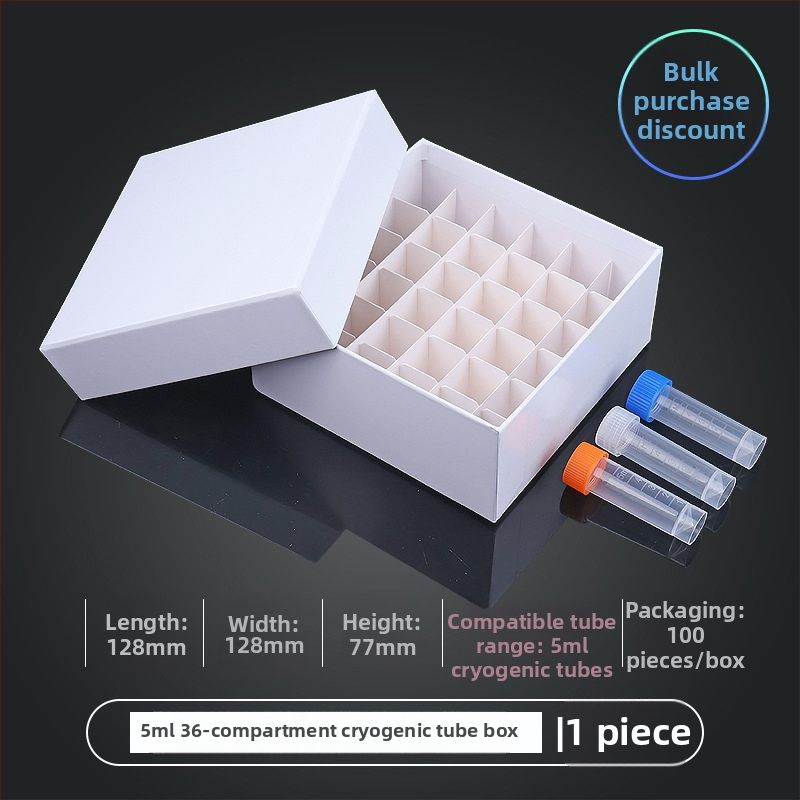 81‑pozícií papierová kriobox s vekom, vodotesná, pre centrifugové skúmavky 5 ml, 1.8 ml, 1.5 ml a 2 ml.
