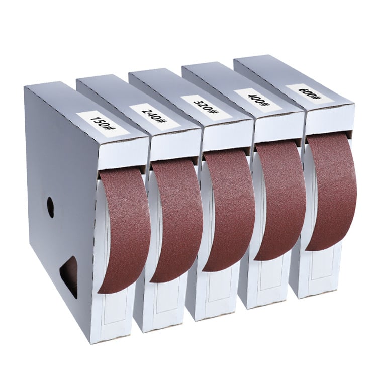 RUITOOL 50 m brusna traka kutija s ručno otvorljivom rolom brusne tkanine i izvlačnom mekanom rolom za brušenje metala, stakla i drveta, širina 42 mm
