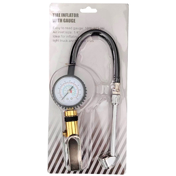 Tyčový pištol na pneumatiky pre autá a motorky, s manometrom, tlak 0-220 PSI, dĺžka 510 mm, kovová konštrukcia, nafúka a vyfúka