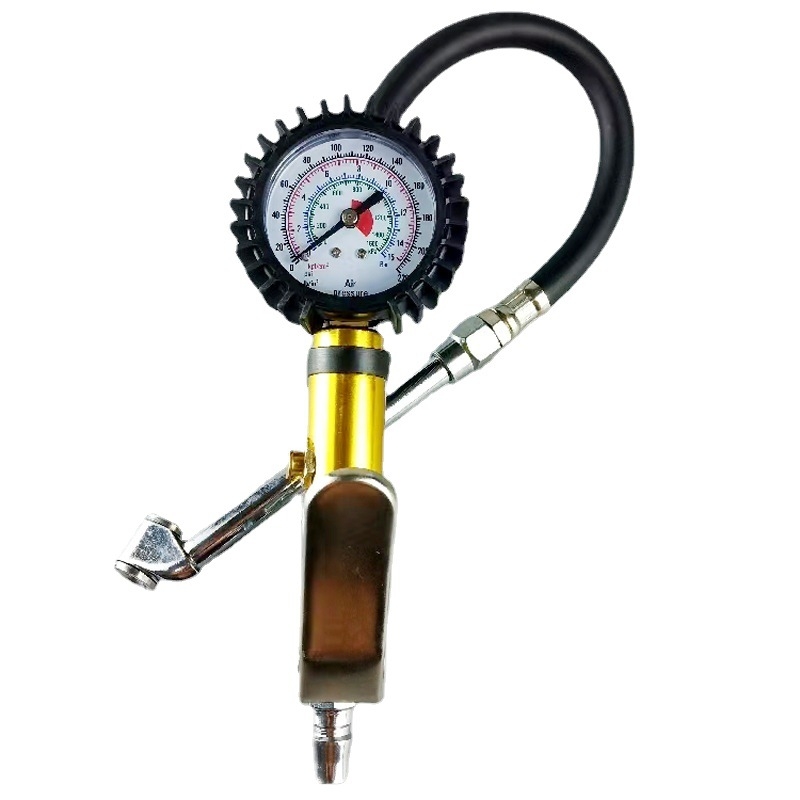 Tyčový pištol na pneumatiky pre autá a motorky, s manometrom, tlak 0-220 PSI, dĺžka 510 mm, kovová konštrukcia, nafúka a vyfúka