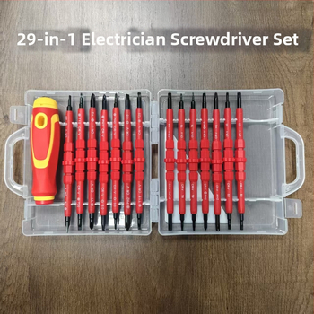 29-in-1 izolovaný elektrikársky skrutkovač set s krížovou a plochou hlavou, silný magnet, určený na opravy domácich spotrebičov a ďalšieho zariadenia
