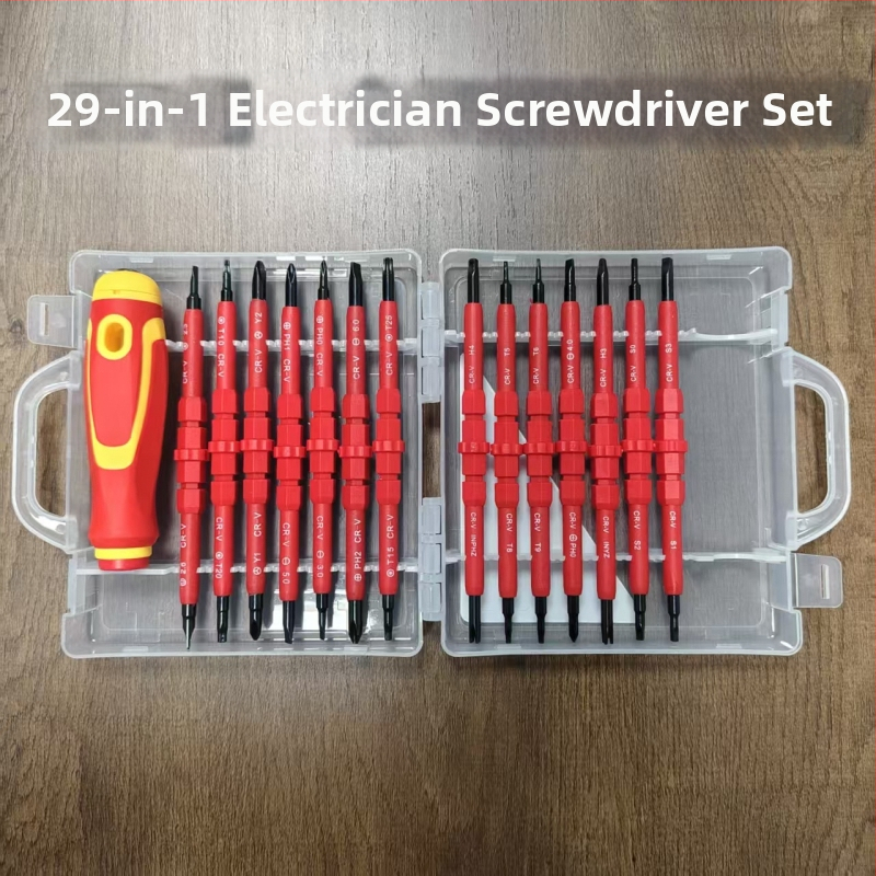 29-in-1 izolovaný elektrikársky skrutkovač set s krížovou a plochou hlavou, silný magnet, určený na opravy domácich spotrebičov a ďalšieho zariadenia