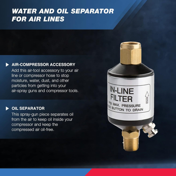 Razdjelnik vode i ulja za zračnu cijev | 1/4" NPT ulaz/izlaz | 150 psi | kompresor zraka