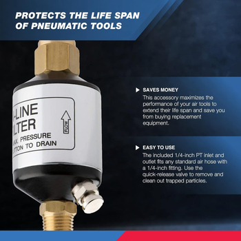 Razdjelnik vode i ulja za zračnu cijev | 1/4" NPT ulaz/izlaz | 150 psi | kompresor zraka