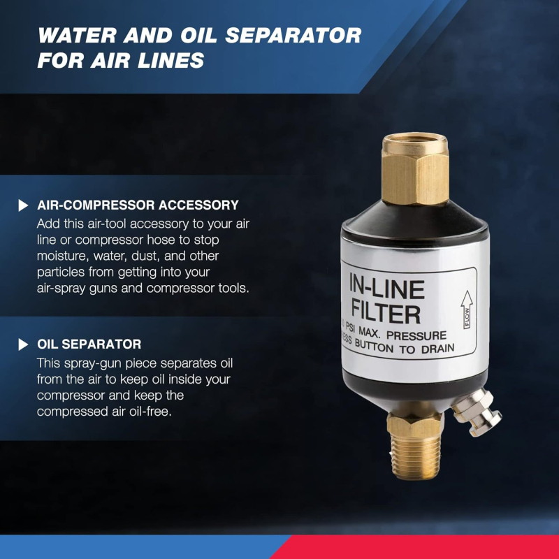 Razdjelnik vode i ulja za zračnu cijev | 1/4" NPT ulaz/izlaz | 150 psi | kompresor zraka