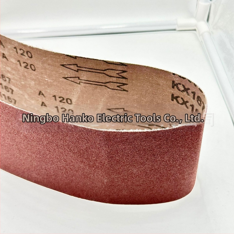 Brúsny pás 915×100 mm, hnedý korund pre drevo, kov a kameň – textilná podložka, červené brúsne zrno