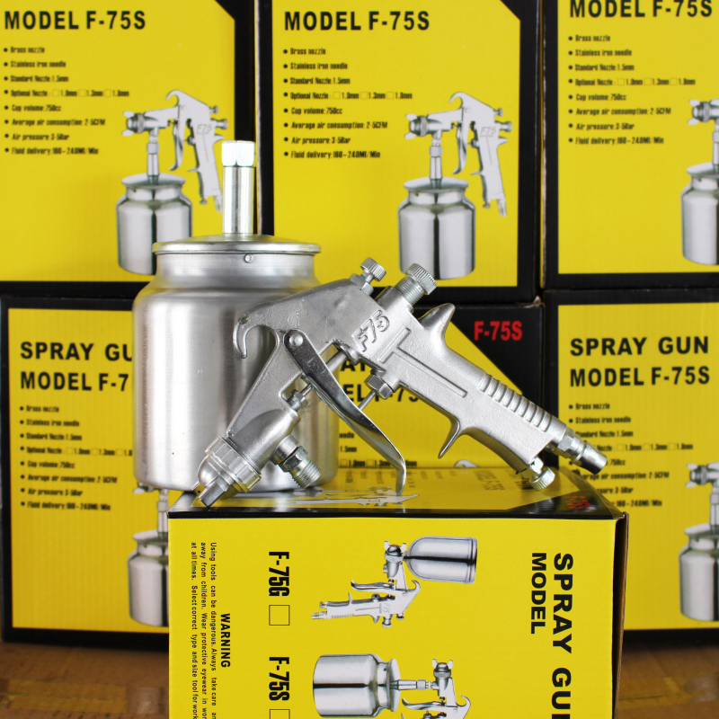 F-75 pištolj za sprej boje s gornjim i donjim spremnikom, pneumatski, aluminijsko tijelo, za namještaj i lakiranje automobila, visoka atomizacija