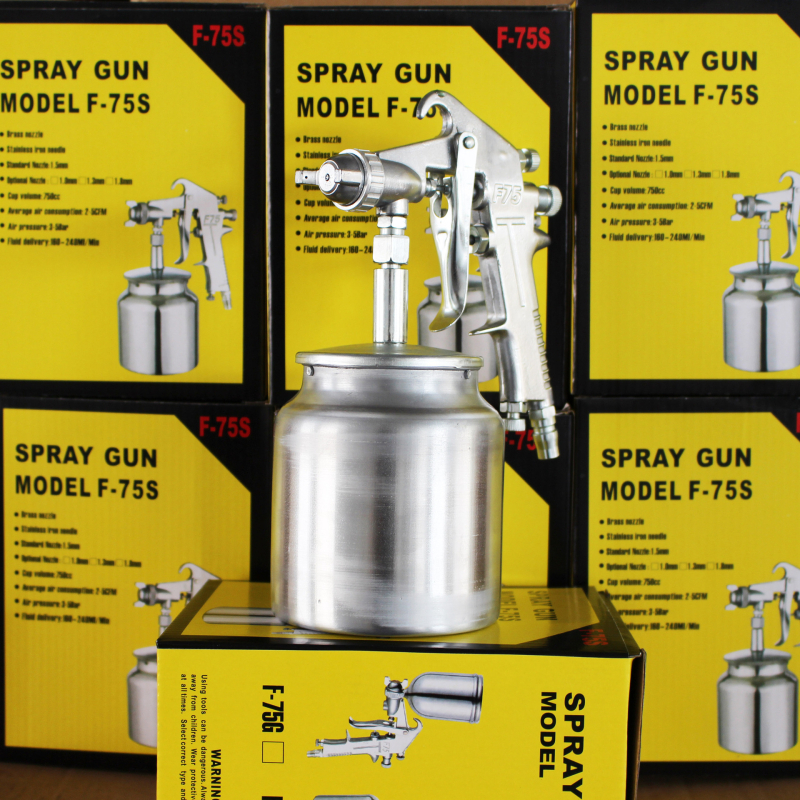 F-75 pištolj za sprej boje s gornjim i donjim spremnikom, pneumatski, aluminijsko tijelo, za namještaj i lakiranje automobila, visoka atomizacija