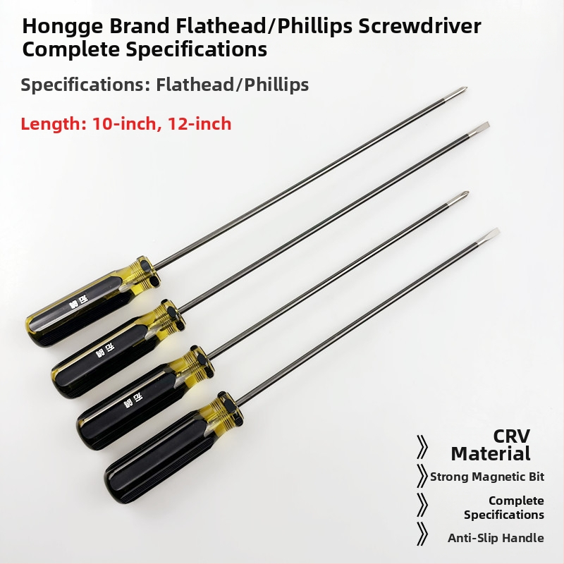 Magnetický 12 palcový skrutkovač Philips pre opravu šijacieho stroja — dlhý plochý skrutkovač a dlhý skrutkovač s plochou hlavou