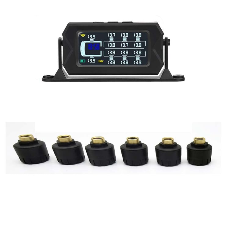 Монитор за налягането в гумите на товарен автомобил (TPMS), безжичен, 6–14 колела, слънчево захранване, високопрецизен, универсален външен TPMS