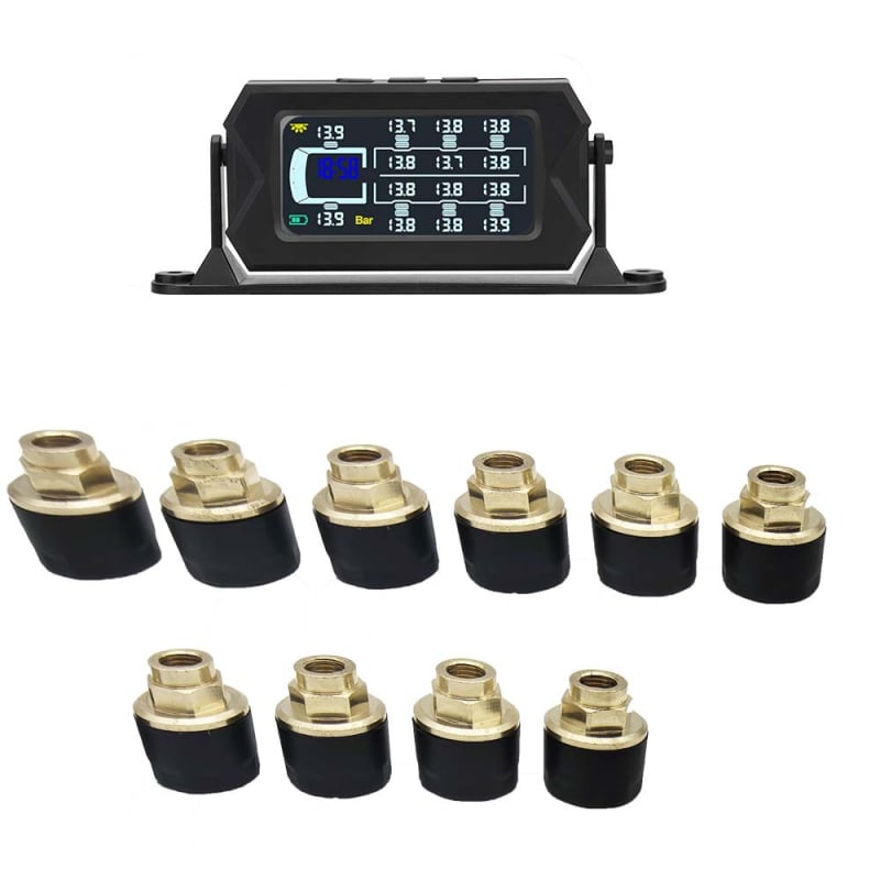 Монитор за налягането в гумите на товарен автомобил (TPMS), безжичен, 6–14 колела, слънчево захранване, високопрецизен, универсален външен TPMS