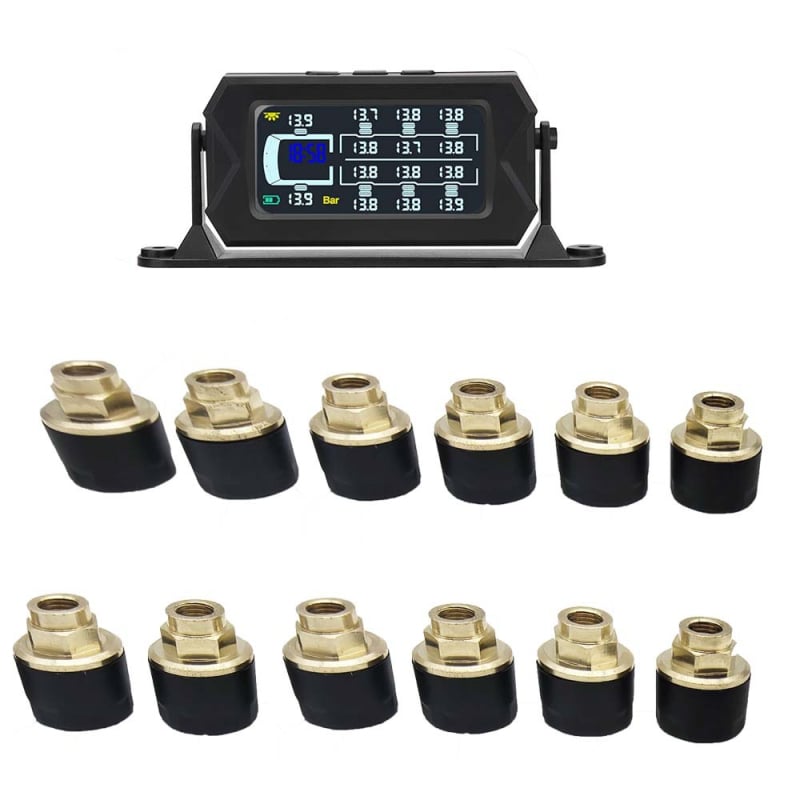Монитор за налягането в гумите на товарен автомобил (TPMS), безжичен, 6–14 колела, слънчево захранване, високопрецизен, универсален външен TPMS