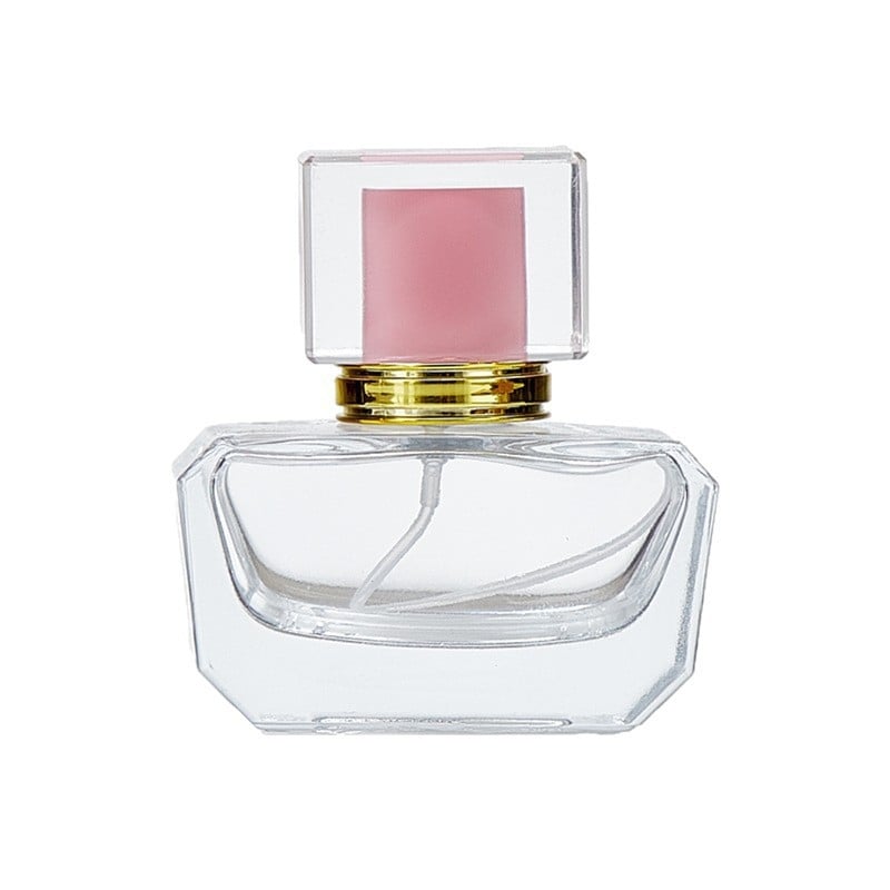 Négyzet alakú üveg parfümös flakon szórófejjel, 30 ml, kozmetikai csomagolás