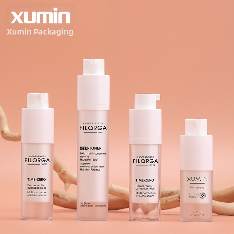 Xumin Egyedi csomagolás: 15ml átlátszó forgó permetező palack, 30ml matt vákuumos üveg, 50ml sminkfixáló spray