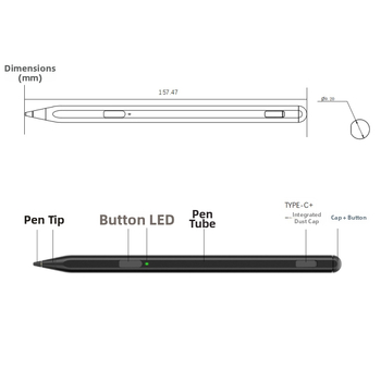 USI 2.0 aktívny kapacitný stylus s magnetickým uchytením, ochrana proti nechcenému dotyku, protokol USI 2.0, citlivosť na tlak 4096 úrovní