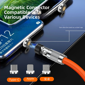 540° otáčajúci sa magnetický USB-C dátový kábel pre rýchle nabíjanie, kompatibilný s telefónmi Apple, Android a Huawei