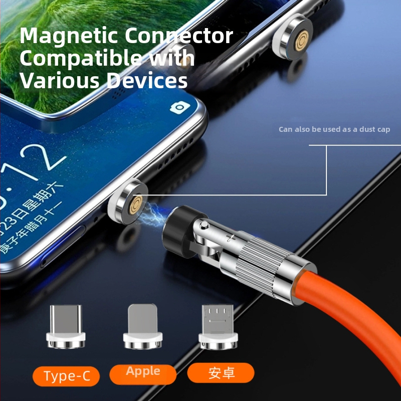 540° otáčajúci sa magnetický USB-C dátový kábel pre rýchle nabíjanie, kompatibilný s telefónmi Apple, Android a Huawei