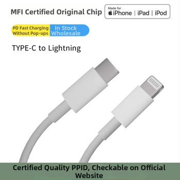 Kábel pre rýchle nabíjanie s certifikáciou MFi s konektormi Lightning a USB-C, PD 27W, dĺžka 1–2 m, biela, TPE