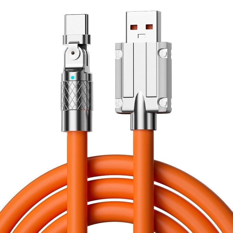 USB-C kabel s 180° savijanjem, 120W brzo punjenje, 6A, duljina 1–2 m, narančasta
