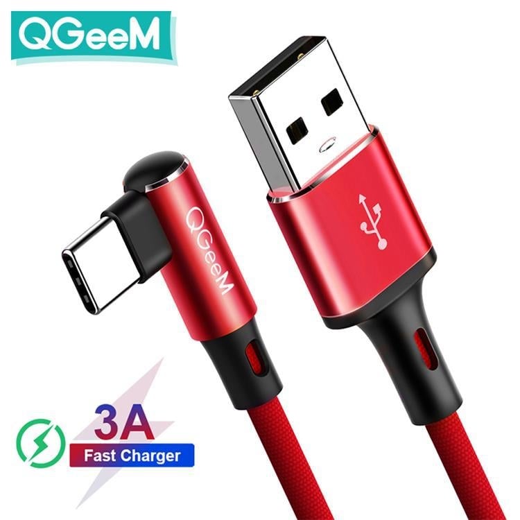 QGeeM USB-A na Type-C 90° zavojni kabel, 3A, najlonska pletenina, brzo punjenje (0.5m/1m/2m)