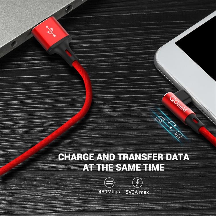 QGeeM USB-A na Type-C 90° zavojni kabel, 3A, najlonska pletenina, brzo punjenje (0.5m/1m/2m)