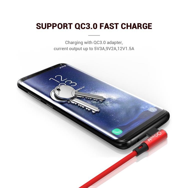 QGeeM USB-A na Type-C 90° zavojni kabel, 3A, najlonska pletenina, brzo punjenje (0.5m/1m/2m)