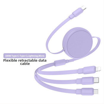 USB-C kabel s tri priključci, silikonska površina, teleskopsko skladištenje, prilagodljiv kabel za punjenje