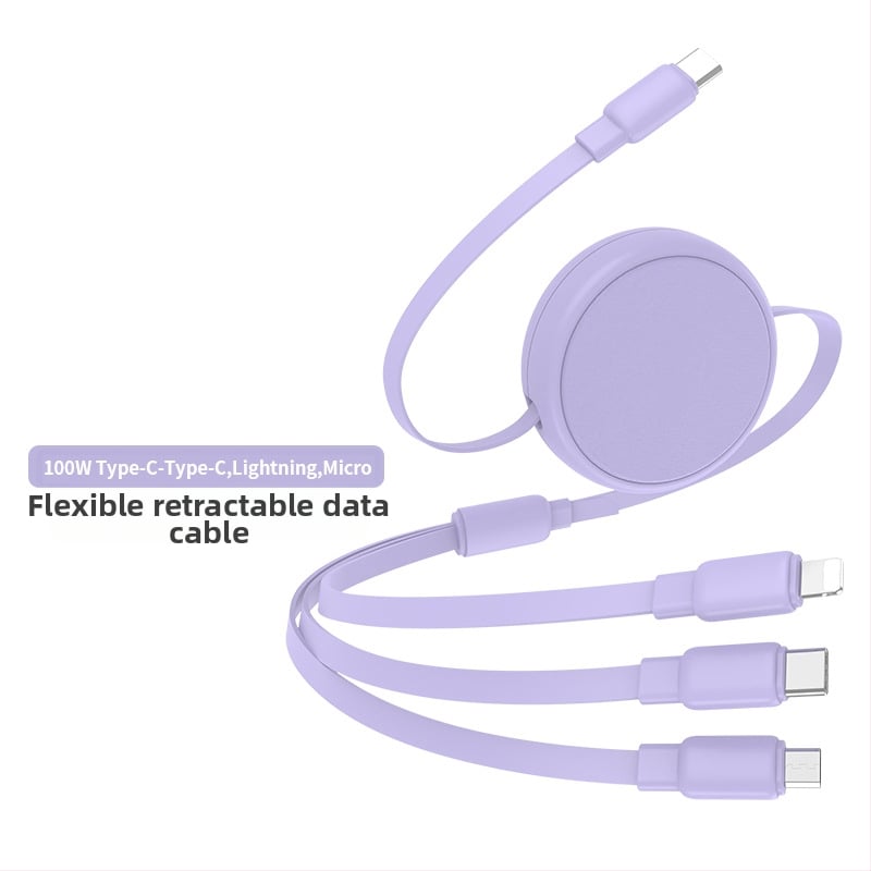 USB-C kabel s tri priključci, silikonska površina, teleskopsko skladištenje, prilagodljiv kabel za punjenje
