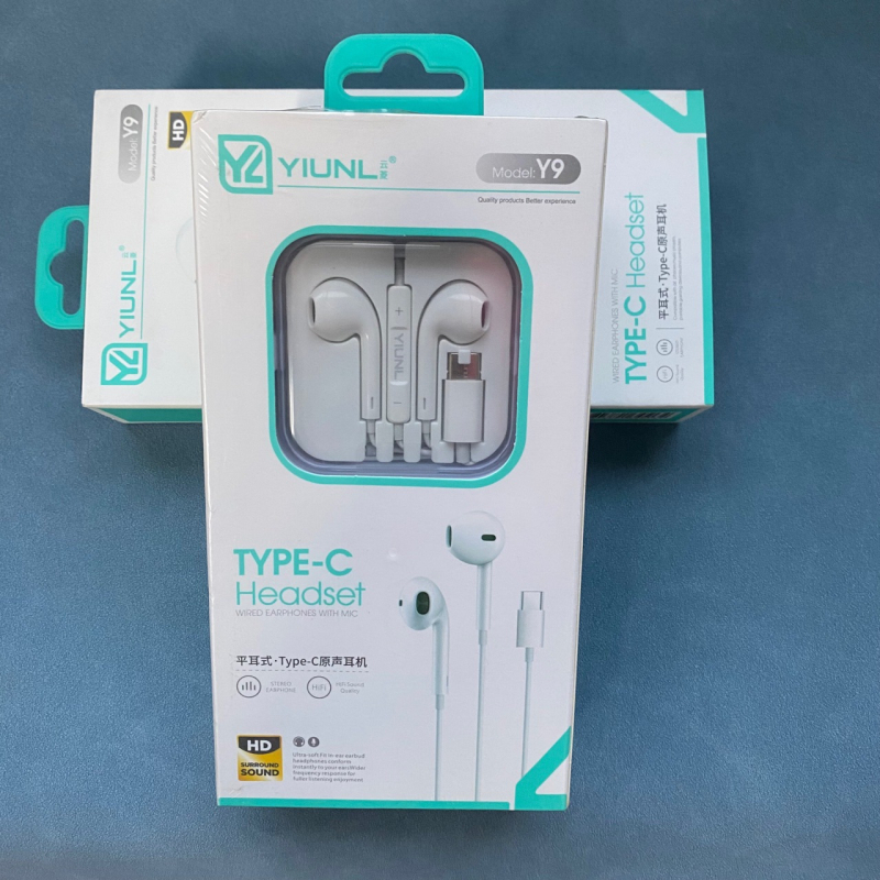 Y9 slušalice s čvrstim kućištem i izvučnim kristalnim kućištem, Type-C, in-ear, žično upravljanje, snažan bas – kompatibilno s Huawei Type-C