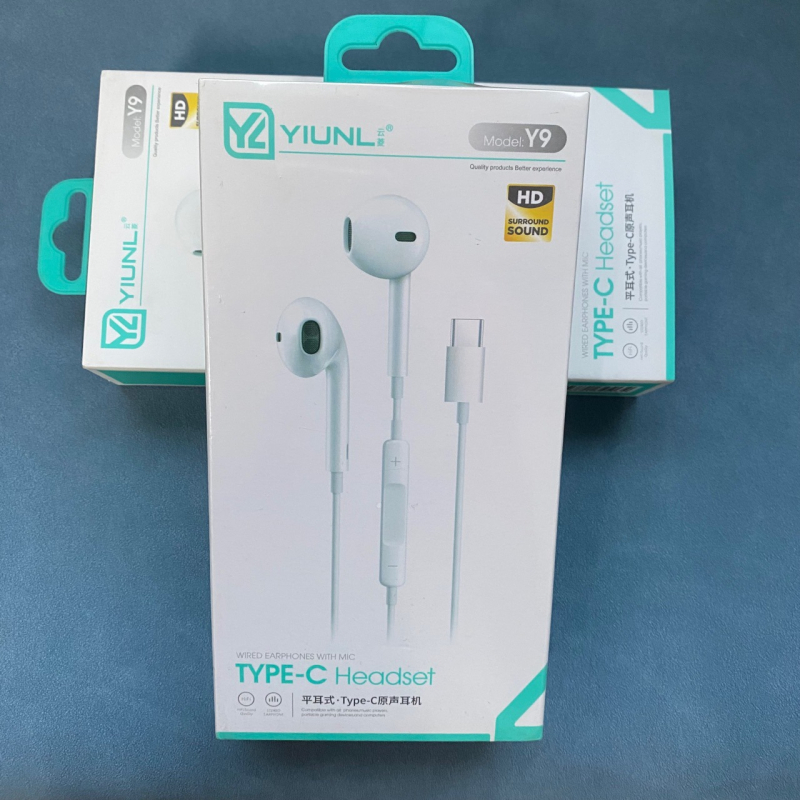 Y9 slušalice s čvrstim kućištem i izvučnim kristalnim kućištem, Type-C, in-ear, žično upravljanje, snažan bas – kompatibilno s Huawei Type-C