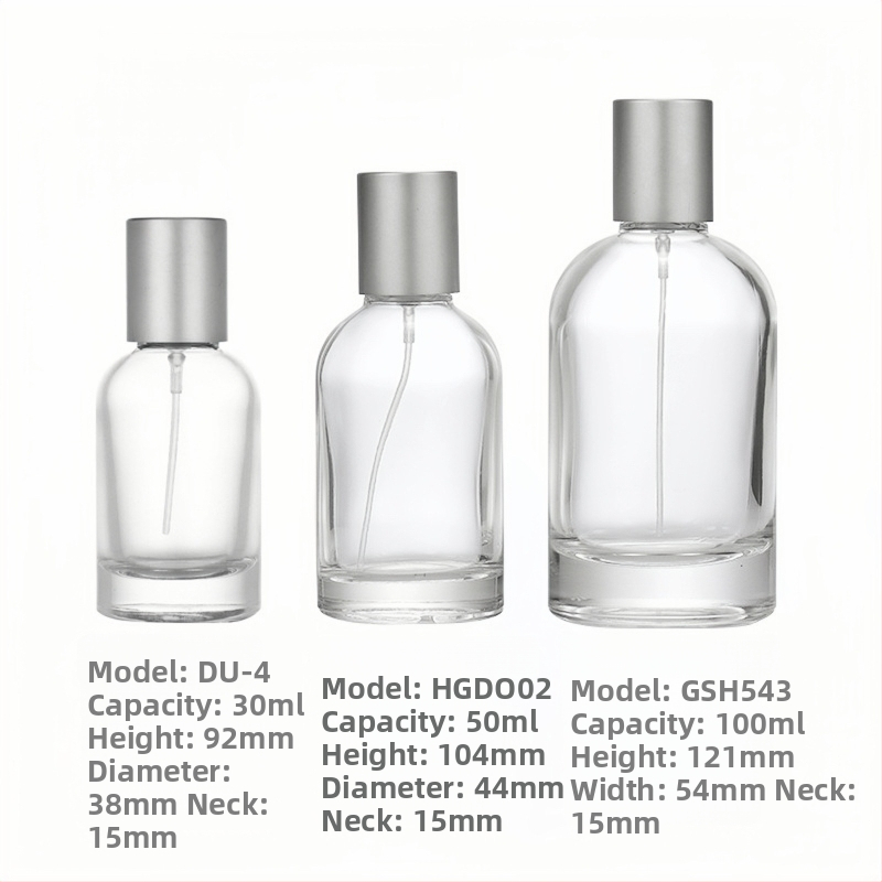 30 ml parfümös üveg, 100 ml átlátszó üveg bayonet nyakkal, 50 ml hidratáló szóróüveg kozmetikai használatra