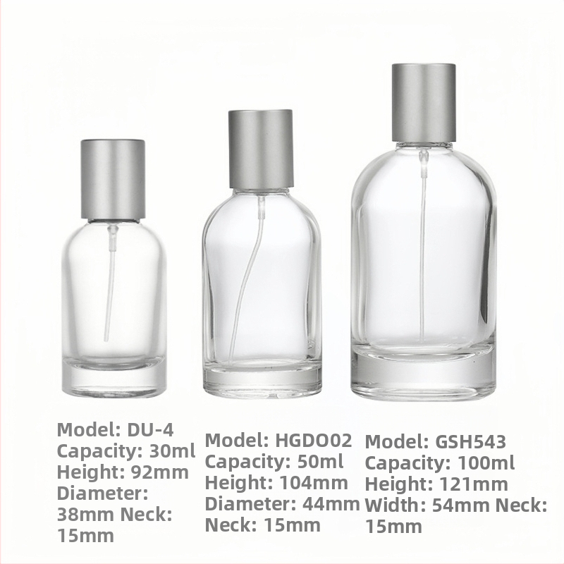30 ml parfümös üveg, 100 ml átlátszó üveg bayonet nyakkal, 50 ml hidratáló szóróüveg kozmetikai használatra