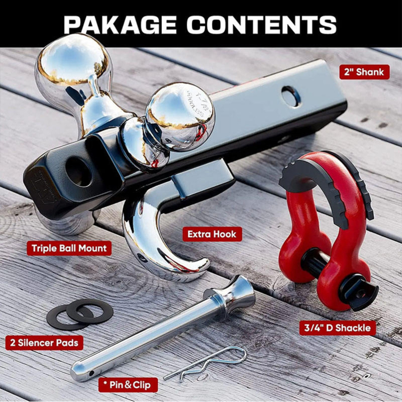 360° Rotating Trailer Hitch Device for Car and RV with Three-Ball Arm and Shackle