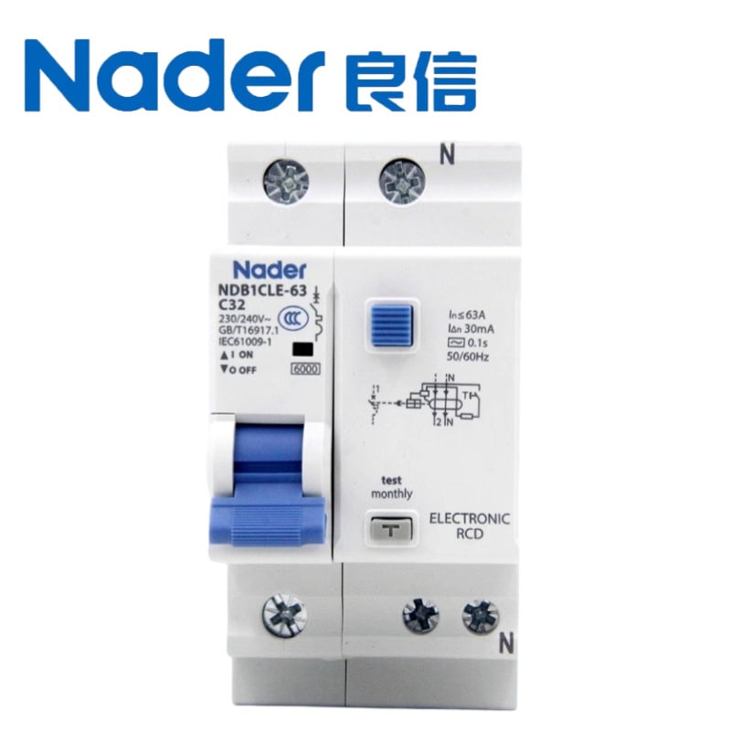 Nader Shanghai Liangxin NDB1CLE-63 серия прекъсвач за остатъчен ток 30 mA, 1P+N
