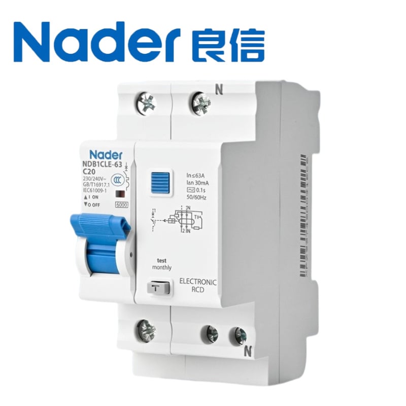 Nader Shanghai Liangxin NDB1CLE-63 серия прекъсвач за остатъчен ток 30 mA, 1P+N