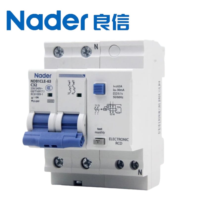 Nader Shanghai Liangxin NDB1CLE-63 серия прекъсвач за остатъчен ток 30 mA, 1P+N