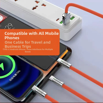 Li Chuang 120W 3-v-1 rýchlonabíjací kábel Type-C, Lightning, Mini USB; dĺžka 1–2 m; zinková zliatina; oranžová; pre Apple a Huawei